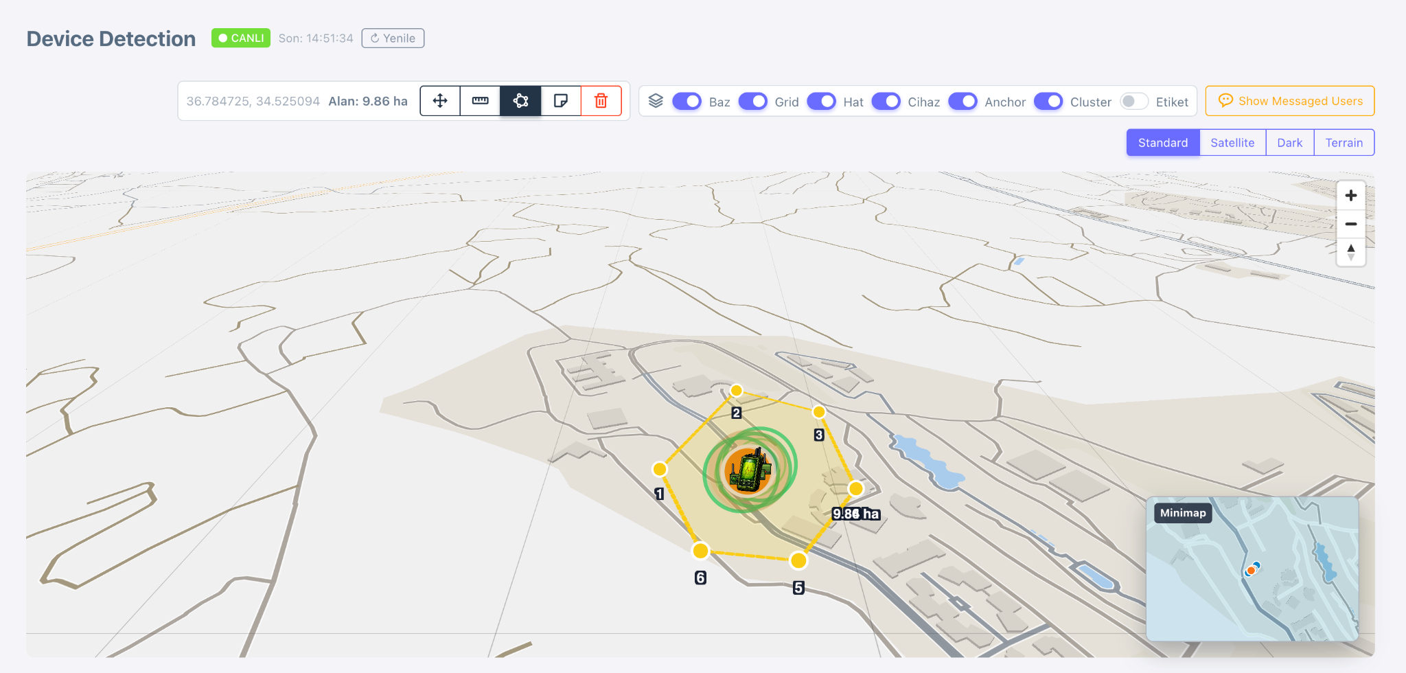 Operations area selection view