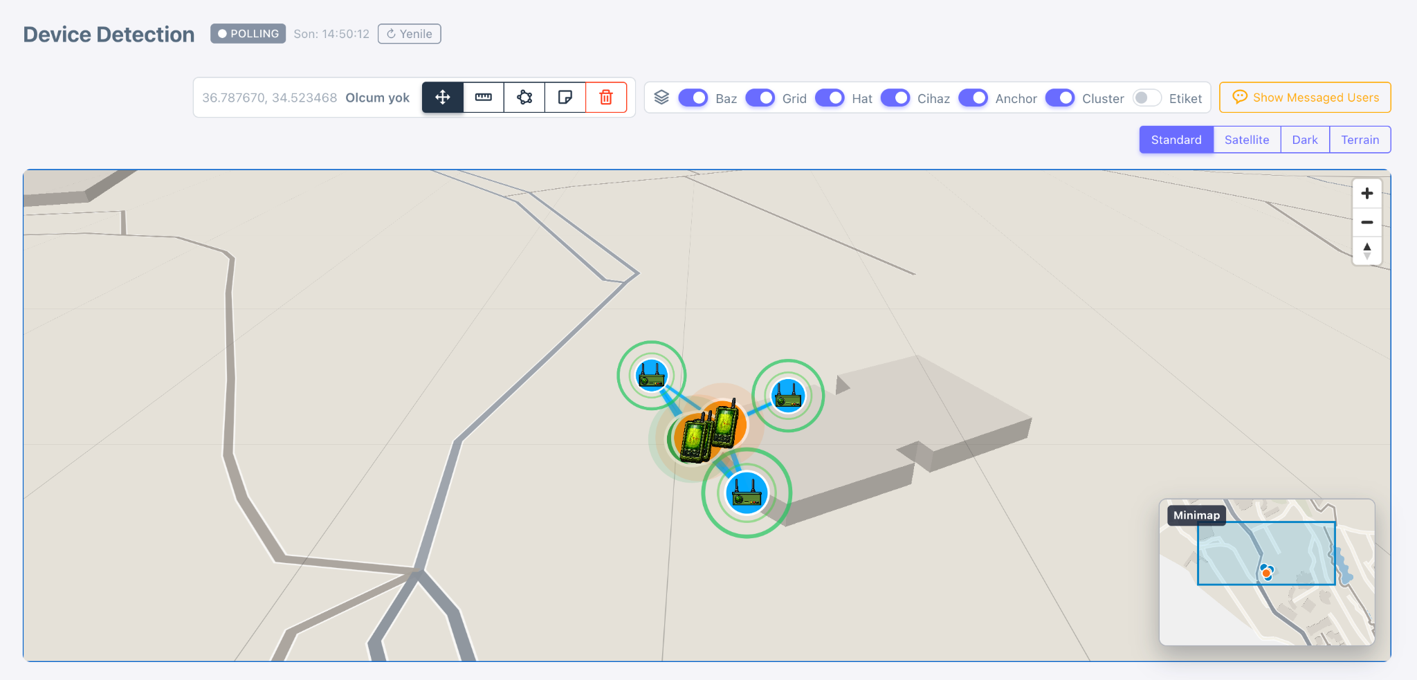 Device detection close-up on map
