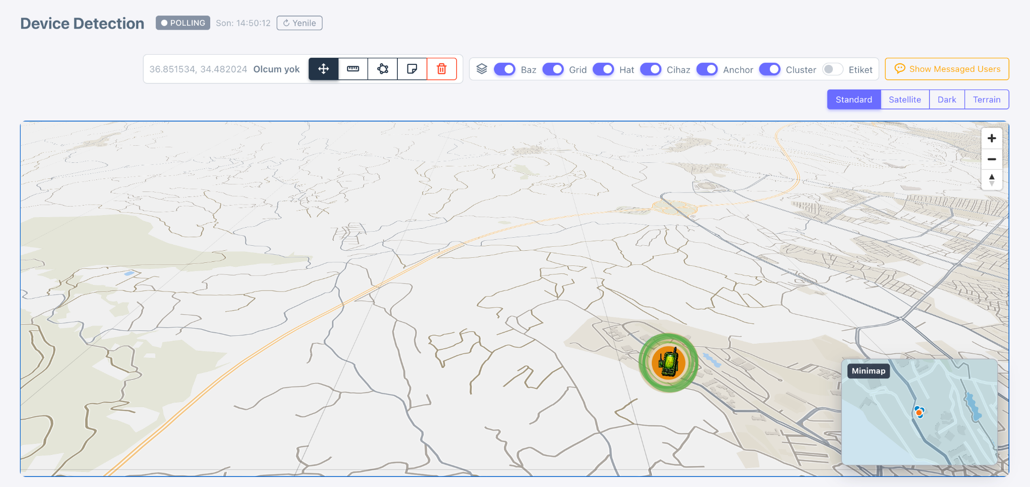 Device detection wide view on map
