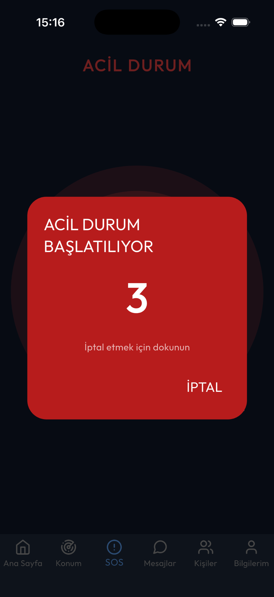 Mobile app emergency countdown