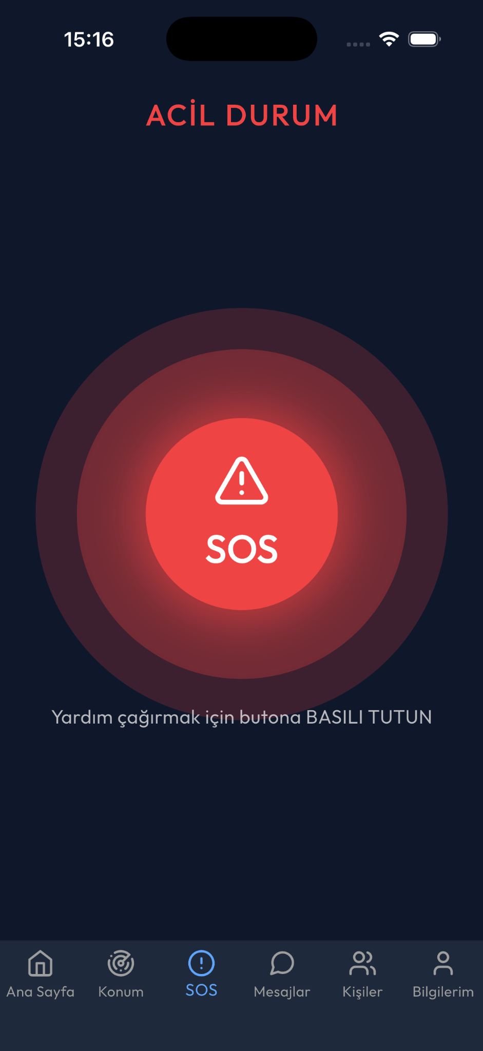Mobile app SOS screen